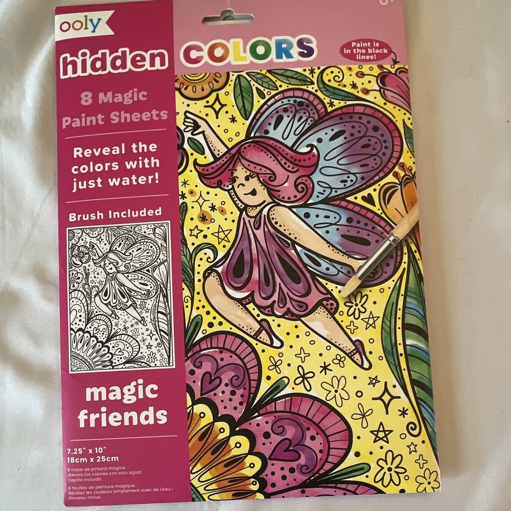 Ooly Hidden Colors Magic Friends 8 Magic Paint Sheets, Water Reveal, Brush